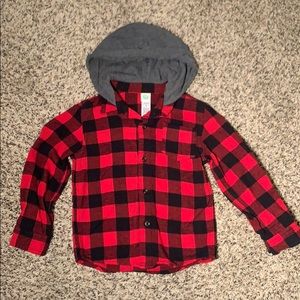 4T Red plaid flannel with hood